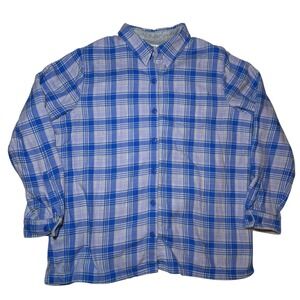 L.L. Bean Men's XL Fleece Lined Flannel Shacket Blue Plaid Cotton Button Front